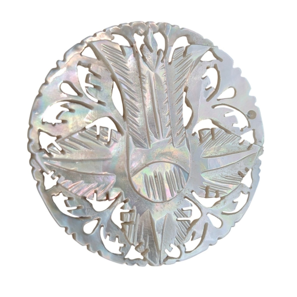 Vintage Hand Carved Orchid Flower Mother Of Pearl Bethlehem Brooch